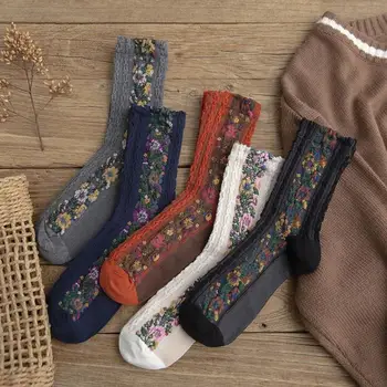 Etnik Tarzı Çiçek Çorap Kış Sıcak Çizme Çorap Kadınlar İçin Vintage Çiçekli Örgü Yenilik Çorap Sevimli Komik Hımbıl Pamuklu Çorap Q8I9