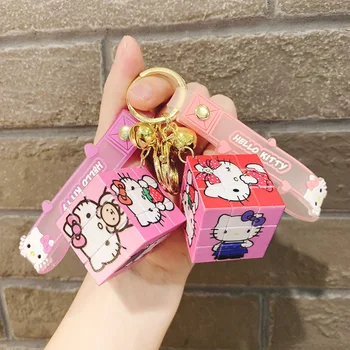 Hello Kitty Anahtarlık Kawaii Hello Kitty Rubik Küp Anahtarlık Sırt Çantası Kolye Aksesuarları Karikatür Anime Model Oyuncaklar Çocuklar Hediyeler