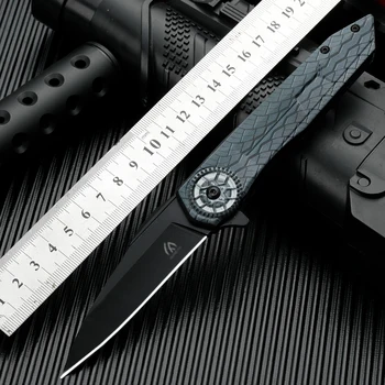 HUANGFU 7CR13MOV Çelik 3D-printed karbon fiber kolu Orman taktikleri katlanır bıçak, keskin av bıçağı EDC aracı