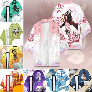 Kimono Kadın Erkek iblis avcısı Anime Pelerin Cosplay Kamado Nezuko Kostüm Kamado Tanjirou Hırka Üstleri Streetwear