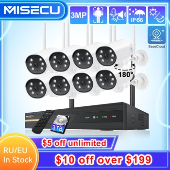 MISECU H. 265 8CH NVR 3MP kablosuz kamera Sistemi Açık Dönen Wifi Kamera Su Geçirmez P2P CCTV Video Güvenlik Gözetim Kiti