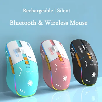 Şarj edilebilir Kablosuz Oyun Faresi Ergonomik Optik Arkadan Aydınlatmalı Bluetooth Fare Pembe RGB Sessiz Mecha Oyun bilgisayar için fare PC