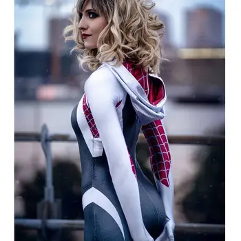 Cadılar bayramı Yetişkinler Çocuklar Gwen Stacy Örümcek Adam Cosplay Kostüm Süper Kahraman Zentai Suit Kadın Kızlar Kadın Tam Bodysuit Parti Tulum
