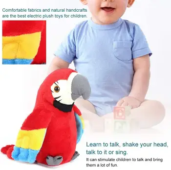 Elektrikli Konuşan Papağan peluş oyuncak Kuş Sallayarak Kanatları Sevimli Konuşan Komik Telaffuz Elektrikli Hayvan peluş oyuncak Çocuklar için Hediye