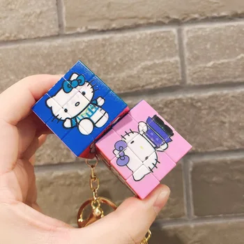 Hello Kitty Anahtarlık Kawaii Hello Kitty Rubik Küp Anahtarlık Sırt Çantası Kolye Aksesuarları Karikatür Anime Model Oyuncaklar Çocuklar Hediyeler