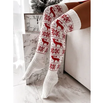 Noel Çorap kadın Uzun Örme Çorap Kızlar Bayanlar Kadınlar için Kış Sıcak Örgü Çorap Uyluk Yüksek Diz Üzerinde çorap