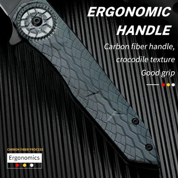 HUANGFU 7CR13MOV Çelik 3D-printed karbon fiber kolu Orman taktikleri katlanır bıçak, keskin av bıçağı EDC aracı