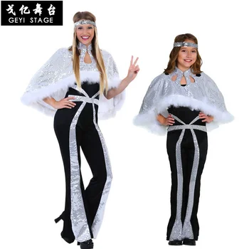 Kostüm partisi kostüm COSPLAY Avrupa ve Amerikan retro gece kulübü bar Kostüm gümüş disko showgirl