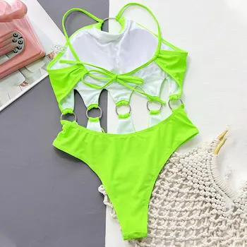 Seksi Backless Mayo Kadın 2023 Tek Parça Mayo Oymak Yeşil Push Up Monokini Bodysuit Kadın Mayo Beachwear