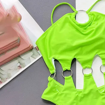 Seksi Backless Mayo Kadın 2023 Tek Parça Mayo Oymak Yeşil Push Up Monokini Bodysuit Kadın Mayo Beachwear